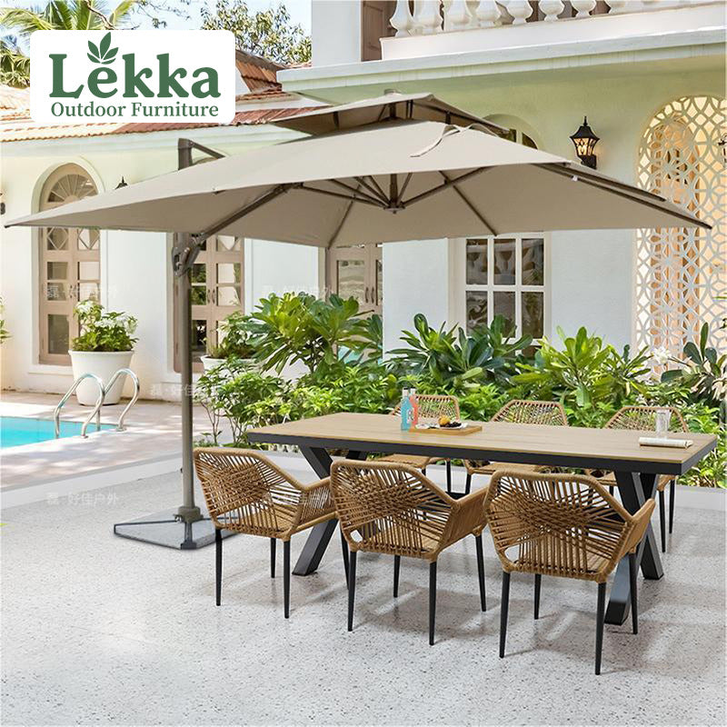 Outdoor Rattan Patio Dining Set with Umbrella Hole, All-Weather Wicker Table and Chairs for Garden, Balcony, Cafe