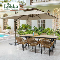 Outdoor Rattan Patio Dining Set with Umbrella Hole, All-Weather Wicker Table and Chairs for Garden, Balcony, Cafe