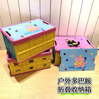 Portable Collapsible Storage Bin with Wooden Lid for Camping, Car Trunk Organizer, Handheld Basket