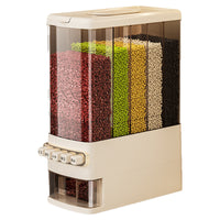 Divided Grain Storage Container with Press-Type Dispenser, Moisture-Proof and Insect-Proof, Food-Grade