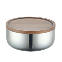 Lychee Wood & Stainless Steel 3-Tier Fruit Bowl with Stand, High-Footed Snack & Nut Serving Platter
