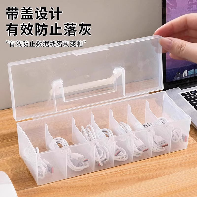 Data Cable Storage Box with Compartments for Phone Chargers and Power Cords, Desktop Organizer