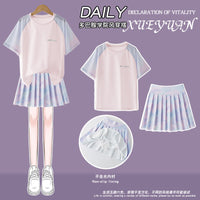 Girls' Quick-Dry Tennis Dress Set with Short Sleeve Top and Skirt for Summer Training