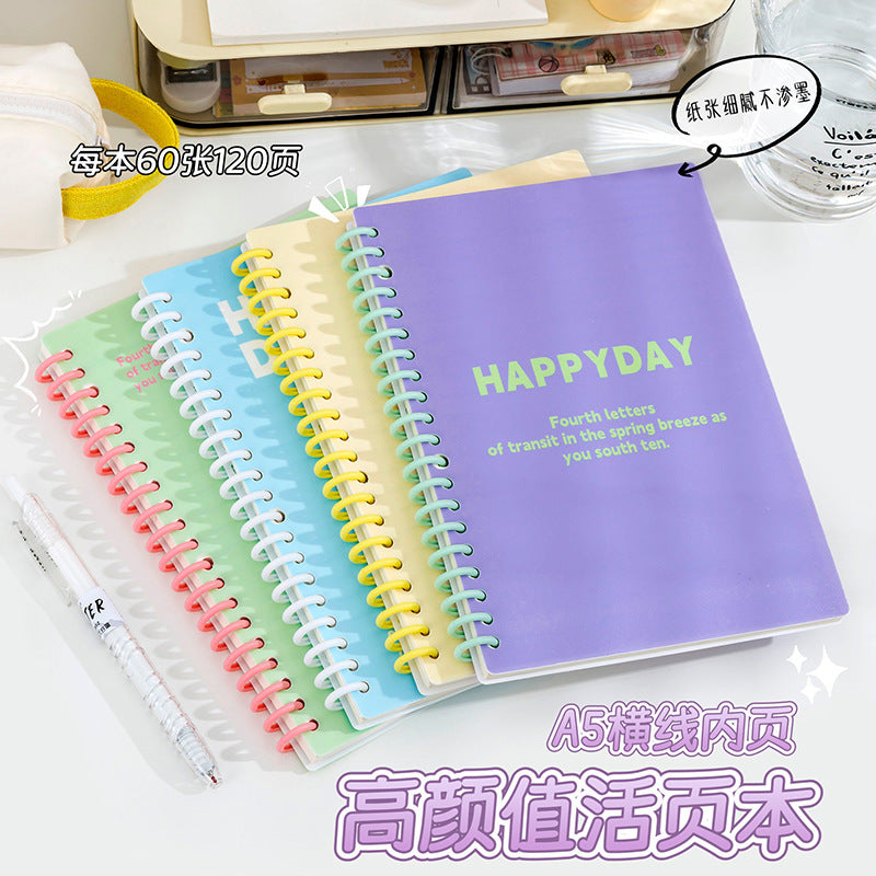 Macaron Color Coil Notebook for Students, Thickened Lined Loose-Leaf Journal