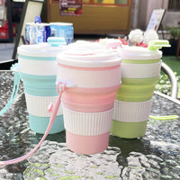 Collapsible Silicone Travel Cup with Mountaineering Rope, 350ml Portable High-Temperature Resistant