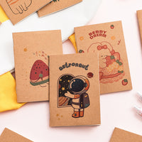 Mini Kraft Paper Notebook with Cute Cartoon Cover, Portable Pocket Diary for Notes and Journaling