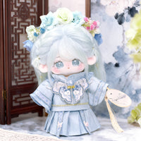 20cm Cotton Doll Hanfu Outfit "Blue Rhyme Dream" with Hairpin, Top, Cloud Shoulder, Apron, Shoes & Socks