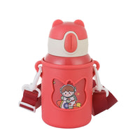 Kids' Cartoon Stainless Steel Insulated Straw Bottle with Silicone Sleeve, Double-Layer Vacuum Flask