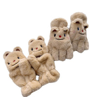 Cute Bear Plush Flip-Top Mittens for Winter - Thickened Warm Student Writing & Cycling Gloves with Neck Strap