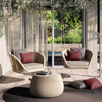 Outdoor Indoor Rattan Woven Hanging Swing Chair with Stand, Patio Garden Balcony Lounge Sofa