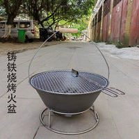 Portable Cast Iron Fire Pit BBQ Grill for Outdoor Patio and Indoor Use