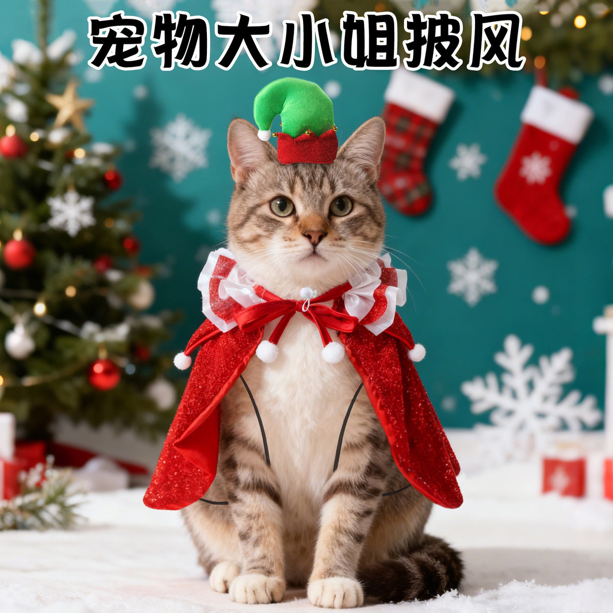 Pet Christmas Wizard Cloak and Hat Set for Cats and Dogs - Festive Lace Shawl Costume for Photos