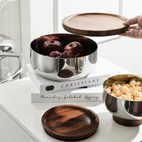 Lychee Wood & Stainless Steel 3-Tier Fruit Bowl with Stand, High-Footed Snack & Nut Serving Platter