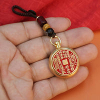 Brass Mountain Ghost Coin Rotating Keychain with Zodiac Gourd Pendant for Good Fortune