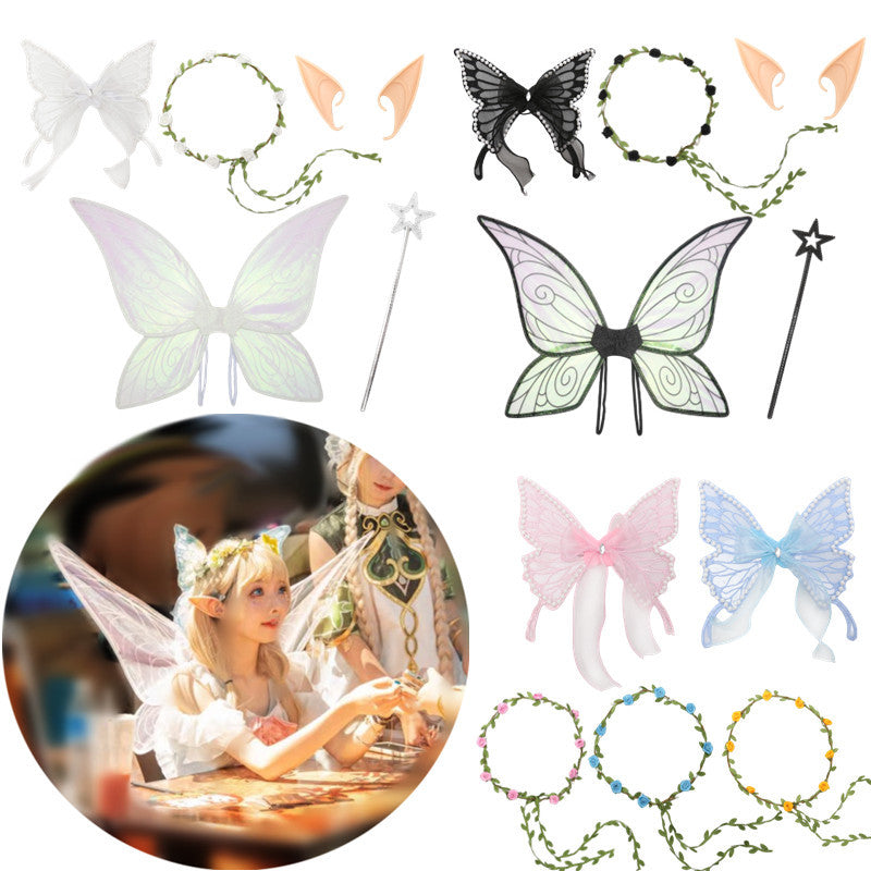 Fantasy Elf Fairy Costume Set with Wings, Headband, Ears, and Wand for Parties