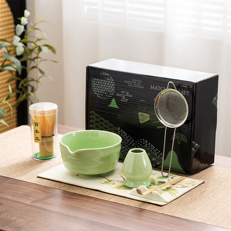 Japanese Matcha Tea Ceremony Set with Spouted Bowl and Whisk