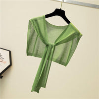 Summer Sun Protection Shawl with Collar, Ice Silk Knit Scarf for Women, Thin Fashionable Tie-Knot Design