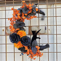 Crescent Moon Cat Wreath Halloween Wall Decor for Cat Lovers