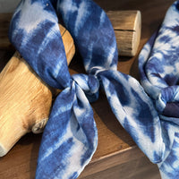Indigo Tie-Dye Cotton Linen Blend Scarf for Women - Lightweight Neck, Head, or Bag Accessory