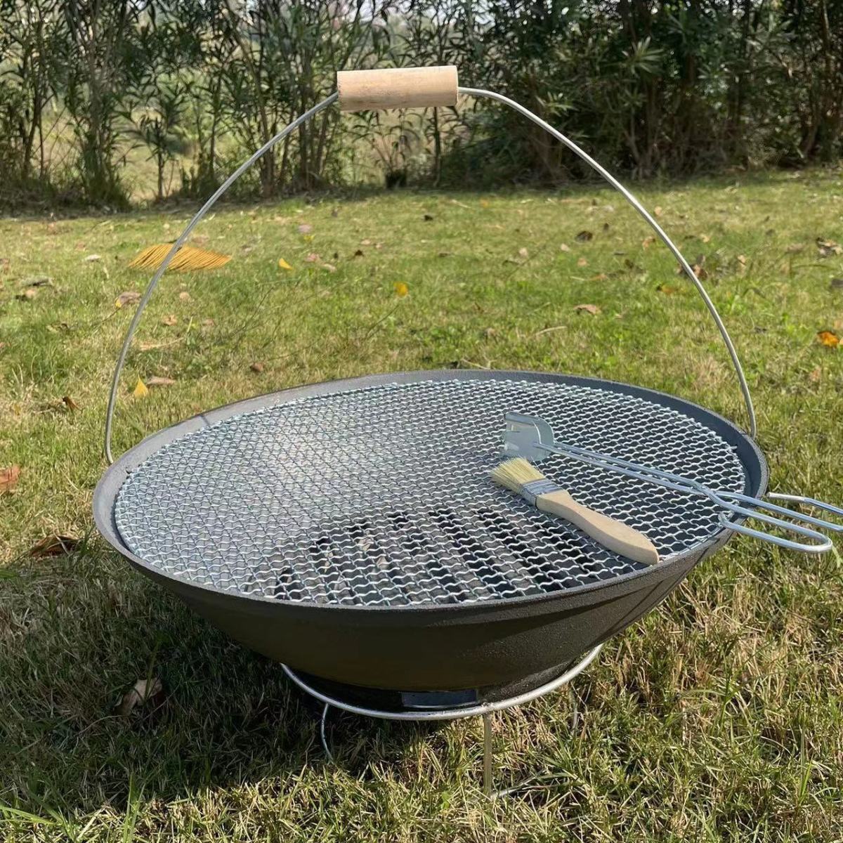 Cast Iron Charcoal BBQ Grill for Outdoor Home Use with Complete Tool Set