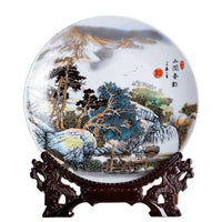 Jingdezhen Ceramic Decorative Plate with Stand, 10-inch, Hand-Painted Mountain Spring Design for Home and Office Decor