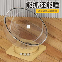 Space Capsule Cat Bed with Acrylic Dome, All-Season Pet House and Toy