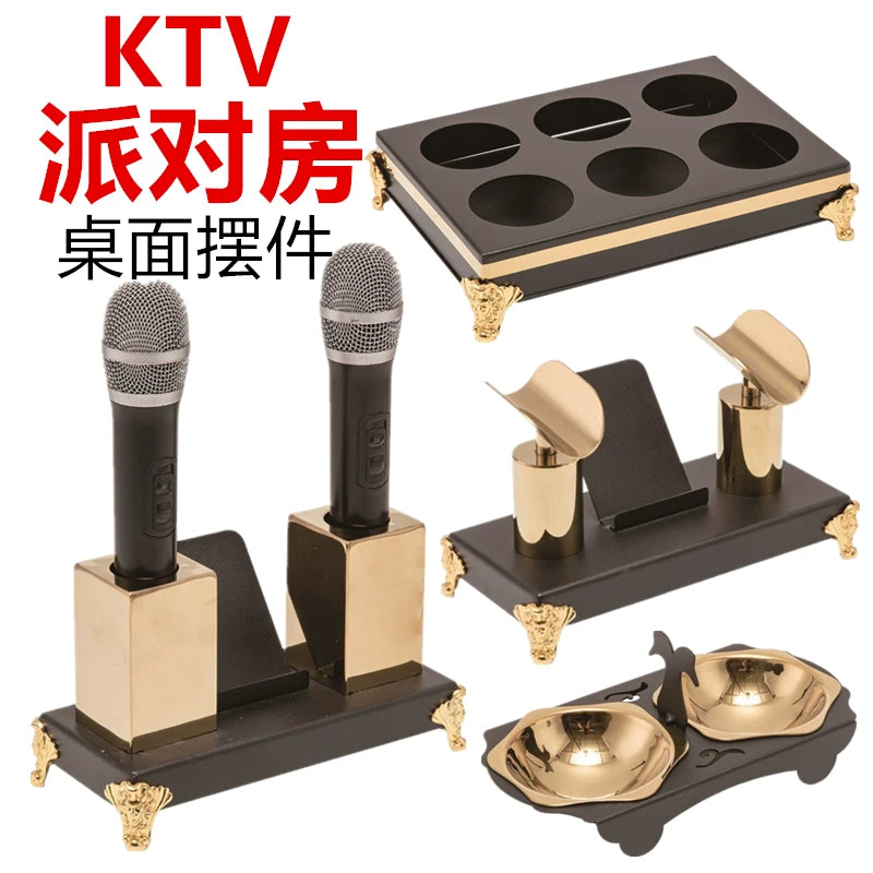 Stainless Steel Black Gold Bar KTV Party Desktop Microphone Stand Fruit Plate Set Ice Bucket