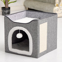 Foldable Double-Layer Cat Cave Bed with Removable Cushion for All Seasons