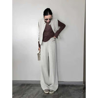 Women's Korean Style Wool Blend Vest and Wide-Leg Pants Set