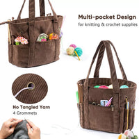 Corduroy Yarn Storage Bag Large Capacity Handbag for Knitting Crochet Tools