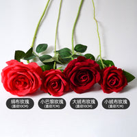 Artificial Velvet Rose Single Stem Fake Flower for Wedding Home Valentine's Day Decor