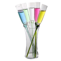 Colorful Beach Glass Champagne Flute Set with Stand, 6 Glasses + 1 Base