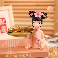 Palace Style Girl Tray Ornament for Entryway & Living Room, Key Storage & Coffee Table Decor, Wedding Gift