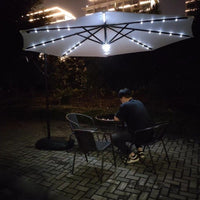 Outdoor Cantilever Patio Umbrella with Solar LED Lights and Base