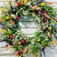 Texas Wildflower Wreath for Front Door Decor, Artificial Everlasting Floral Wreath
