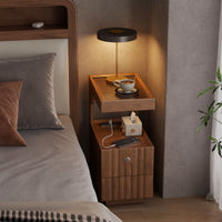 Mid-Century Modern Nightstand, Solid Wood Bedside Table with Storage, Narrow Smart End Table for Bedroom