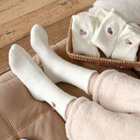 Women's Winter Thermal Fleece-Lined Mid-Calf Socks with Cartoon Embroidery