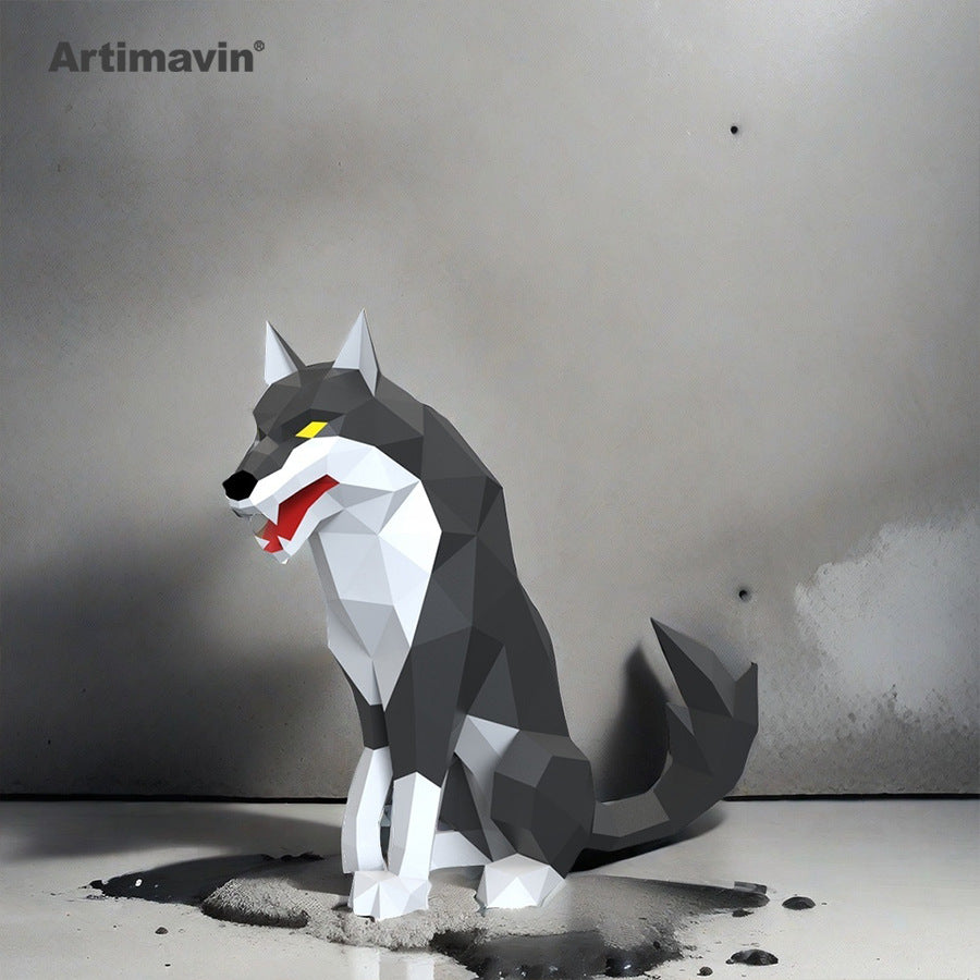 DIY 3D Sitting Wolf Paper Sculpture Kit - Handmade Origami Art Home Decor