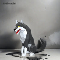 DIY 3D Sitting Wolf Paper Sculpture Kit - Handmade Origami Art Home Decor