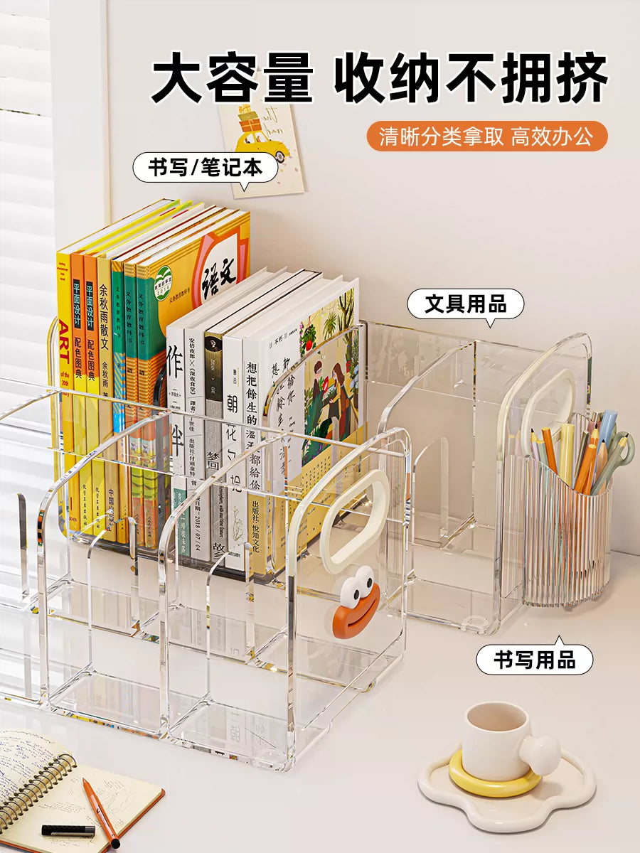 Acrylic Desktop Bookends and Organizer with Pen Holder for Office and Dorm