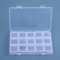 Clear 15-Grid Nail Art Storage Box with Individual Lids, Mini Bead Organizer for Desktop