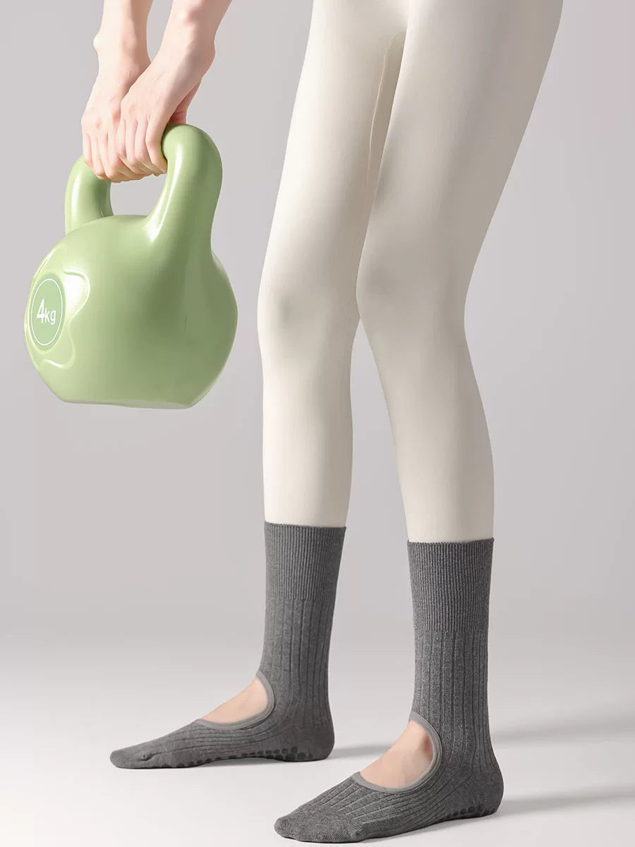 Unisex Solid Color High-Top Non-Slip Yoga Pilates Barre Socks with Silicone Grips