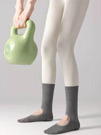 Unisex Solid Color High-Top Non-Slip Yoga Pilates Barre Socks with Silicone Grips