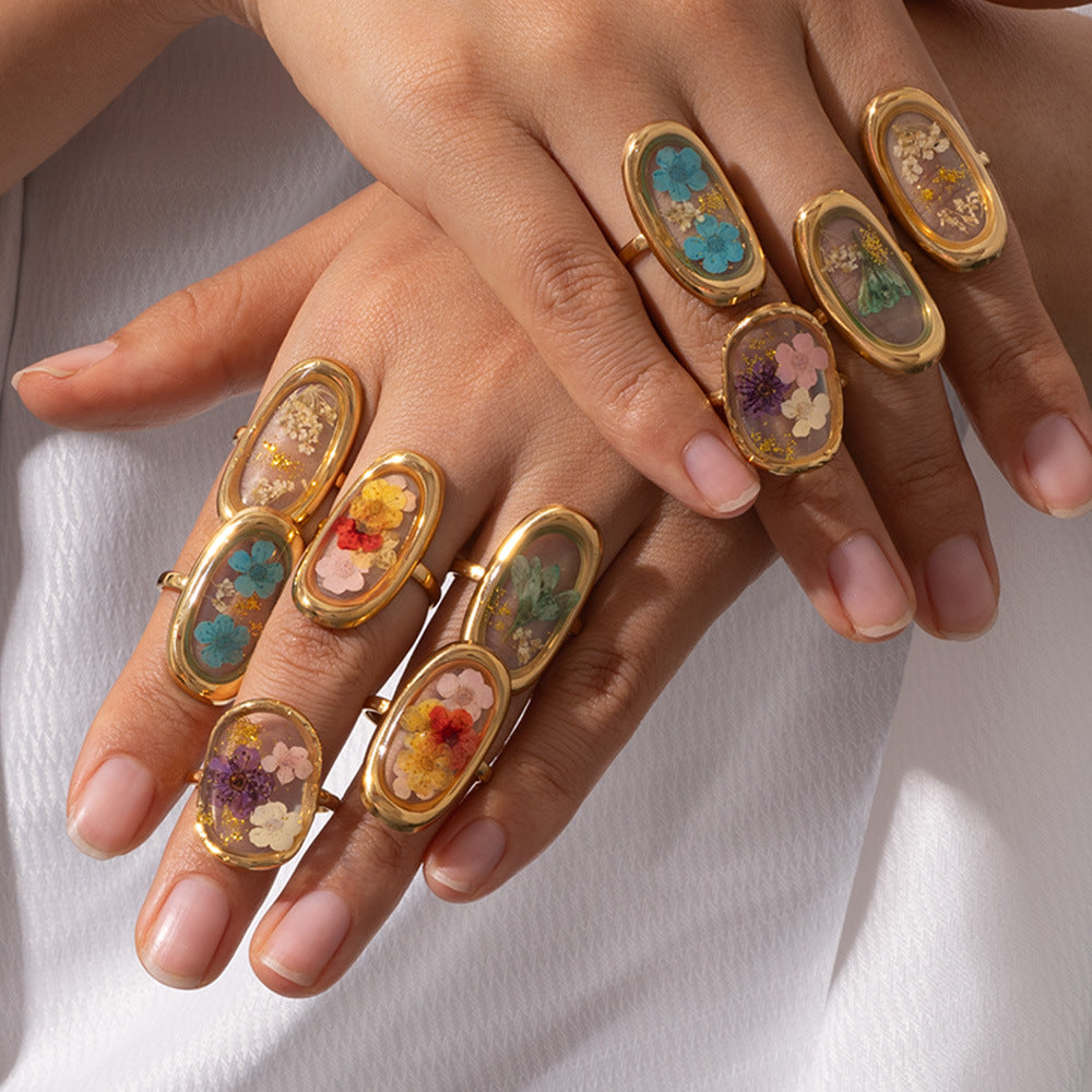 Stainless Steel Dried Flower Open Adjustable Ring