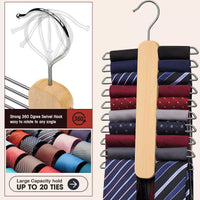 Premium Wooden Tie and Belt Hanger with Multiple Hooks, Space-Saving Design