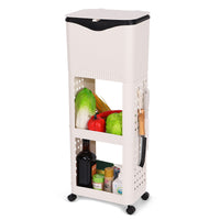Tall Kitchen Trash Can with Lid, Large Capacity Movable Household Waste Bin, No-Bending Slide-Lid Japanese Style Storage Rack