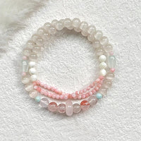 Peach Blossom Pink Crystal Double-Layer Bracelet with Shell Beads