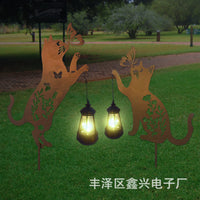 Outdoor Solar Powered Waterproof Metal Cat Silhouette Garden Stake Light for Yard and Patio Decoration