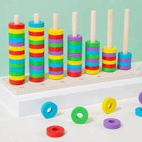 Montessori Rainbow Stacking Rings & Pegs Set for Early Education, Color Recognition & Fine Motor Skills Development