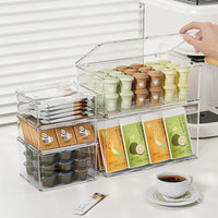 Stackable Clear Desktop Storage Box with Lid for Tea Bags, Coffee Pods, Snacks
